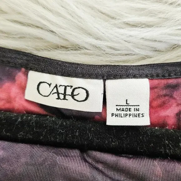 Cato Floral Red Black Burnout Top Sz Large Sheer Gothic Romantic Stretch Blouse - Picture 9 of 14